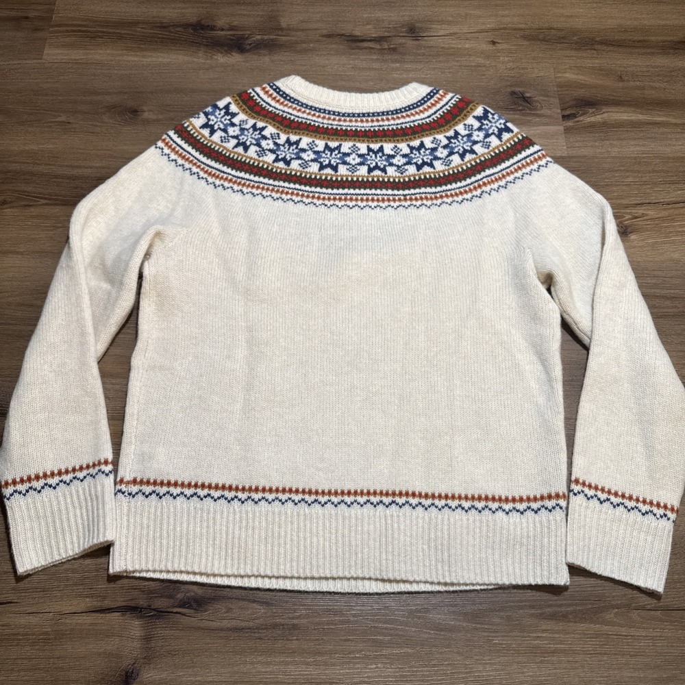 J Crew Sweater Men's XL Beige 100% Lambswool‎ Fair Isle Yoked Crewneck Pullover - Picture 13 of 13